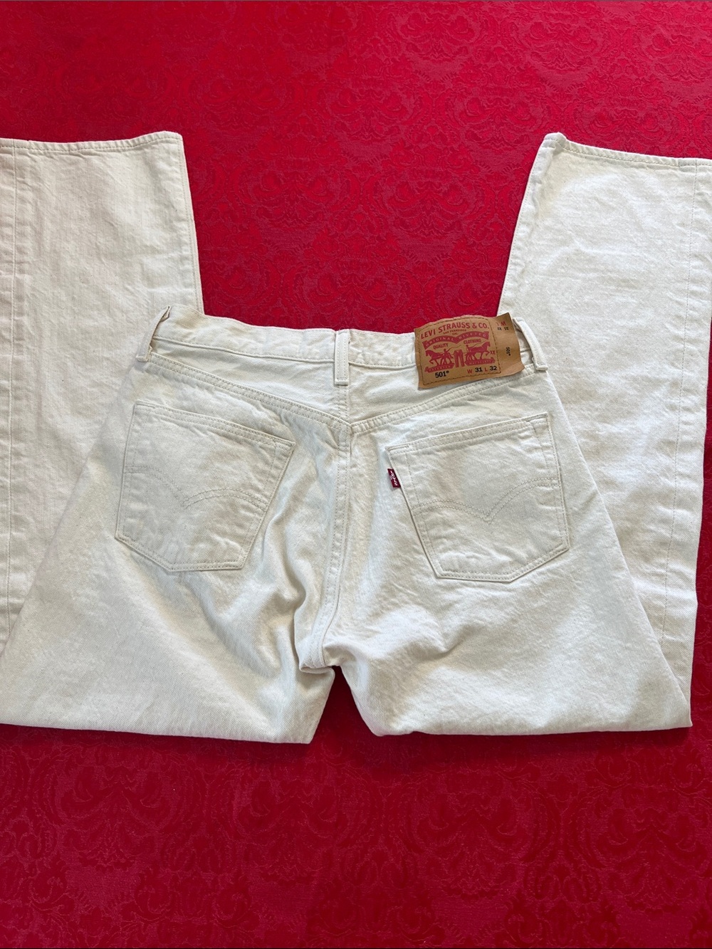 Levi's 501 Original Fit White Oak Cone Denim Jeans Men's 31x32 Off White Button